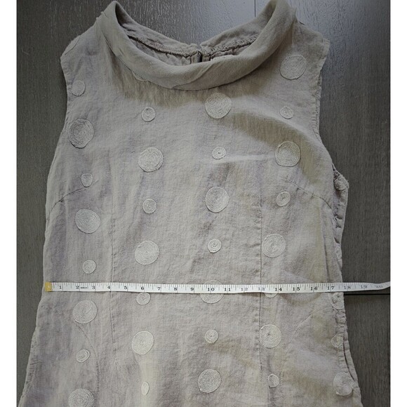 Lina Tomei Tan Gray Linen Embroidered Dress Shift Sz L Lagenlook Minimalistic - Picture 9 of 11